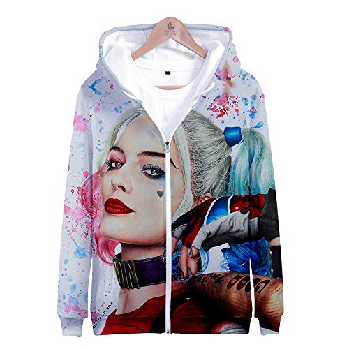 Bird Prey Hoodie- Harley Quinn Hoodie Sudadera con Capucha para Mujer Chaqueta con Cremallera Completa 3D Print Halloween Cosplay Costum