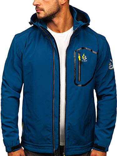 BOLF Hombre Chaqueta Softshell de Entretiempo con Capucha Cierre de Cremallera Cuello Alto Plumíferos Deporte Chaqueta de Ocio Básico Outdoor Estilo Casual Freestep AB143 Azul XL [4D4]