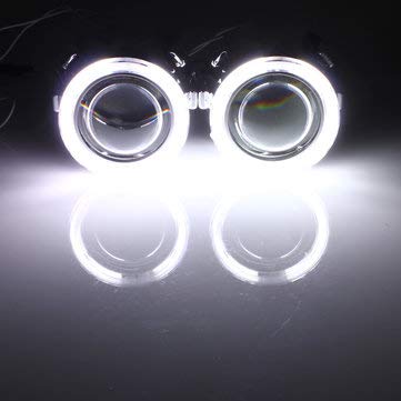 C-FUNN Kit de conversión de Faros Delanteros de proyector bi-xenón HID de 2,5 Pulgadas H1 / H4 / H7 con Lente CCFL Angel Eyes Halo Ring Lights Shroud LHD - Blanco