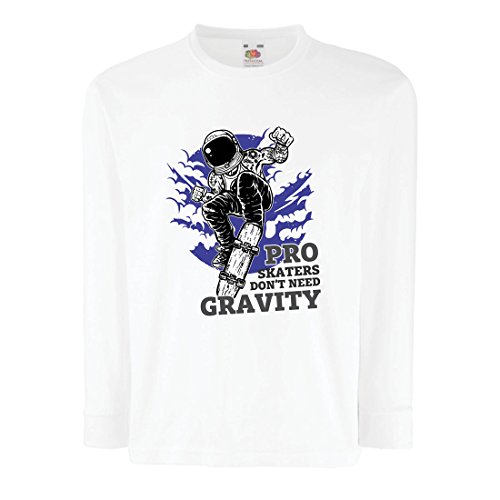 Camisetas de Manga Larga para Niño Pro Skaters Don't Need Gravity - Refranes del Skateboard, me Encanta Patinar (12-13 Years Blanco Multicolor)