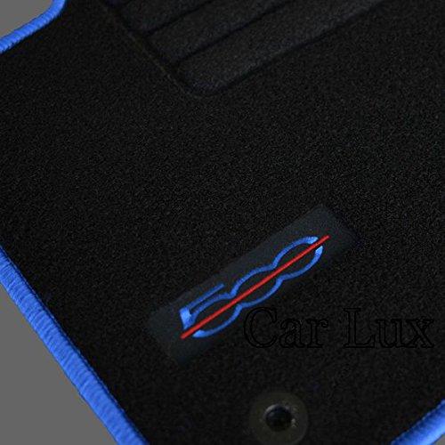 Car Lux - AR03776 Alfombras Coche a Medida Alfombrillas para Fiat 500 Desde 2013- Edition Velour Ribete Azul