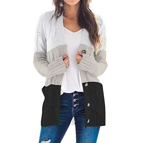 Cárdigan Mujer Manga Larga Chaqueta Suéter De Mujer Otoño/Invierno Moda Mujer Cardigans Suéter De Manga Larga con Botones Mujeres Casual Solid Long Cardigan XXL Blackwhite