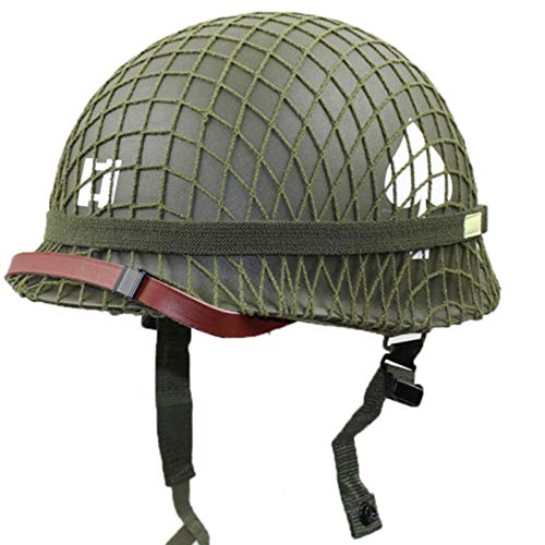 Cascos Clásicos De La Segunda Guerra Mundial De EE. UU. M1, Réplica De Casco Con Escudo De Malla Con Malla De Malla De Lona Y Cinturón De Ojo De Gato Ajustable