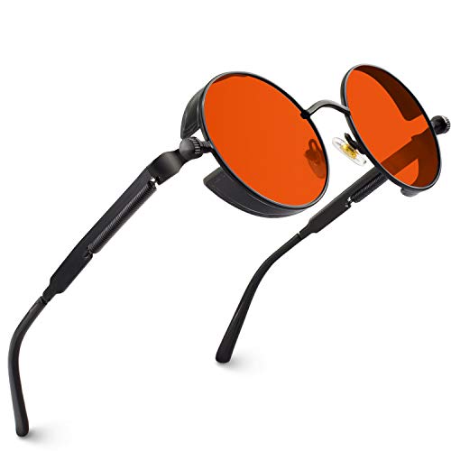 CGID E72 Steampunk estilo retro inspirado círculo metálico redondo gafas de sol polarizadas para hombres