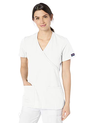 Cherokee Workwear Originals Women's Mock Wrap Knit Panel Solid Scrub Top