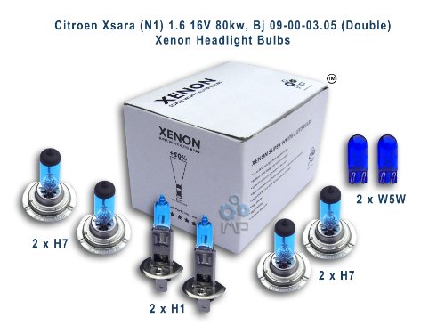 Citroen Xsara (N1) 1.6 16V 80kw, Bj 09-00-03.05 (Double) Xenon Headlight Bulbs H1, H7, H7, W5W