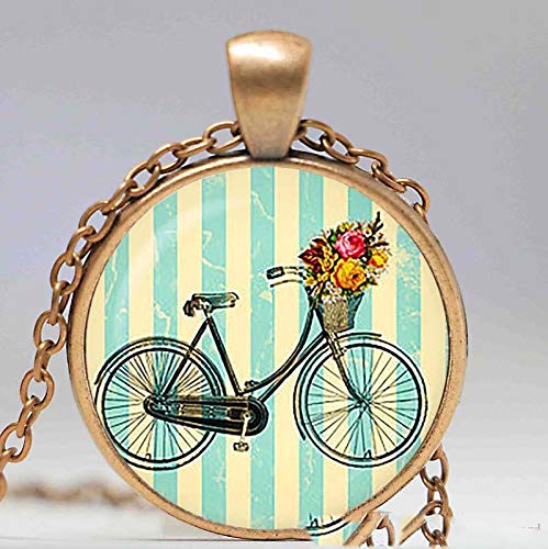 Colgante de cristal de bicicleta vintage para bicicleta, collar de bicicleta vintage, joyas de flores de bicicleta, chapado en plata de cumpleaños, regalo de Navidad