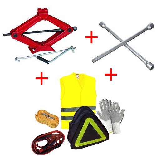 COMPATIBILE con CHATENET Kit Emergency STRASSEN-Notfall para Coches 6 artículo CRIC+Guantes+BATTERIEKABEL+ReiESEIL+Fluo+Jacke Cross Key para Todos los vehículos