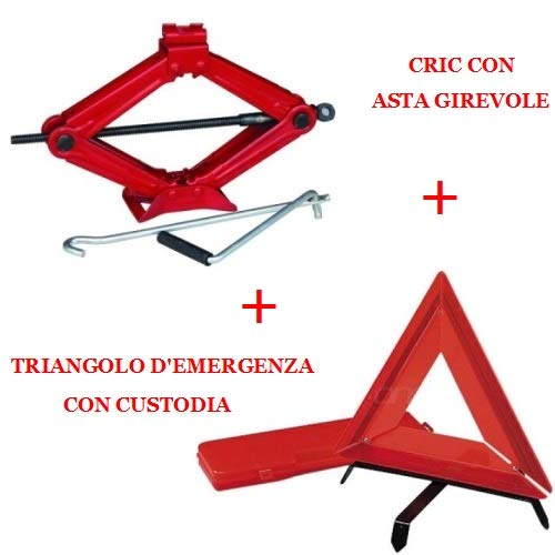 Compatible con Chevrolet Corvette Cabrio Pantograph Jack + Emergency Triangle Fluo Crick para ELEVAR LOS NEUMÁTICOS UNIVERSALES DE AUTOMÓVIL hasta 2 TONELADAS APROBADAS FÁCIL DE Usar