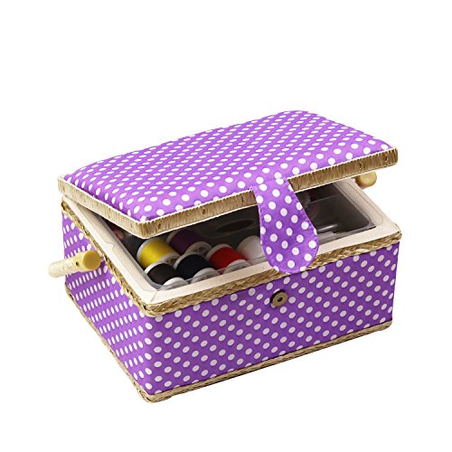 D & D caja de costura cesta organizador con accesorios, hogar caja de costura Kit de costura básicos para hogar y viaje, coser kits regalo Medium morado