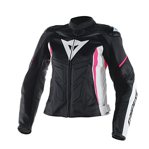 Dainese-AVRO D1 LADY Chaqueta de piel , Negro/Blanco/Fuchsia, Talla 42