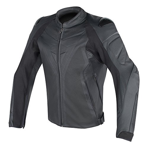 Dainese-FIGHTER Chaqueta de piel perf., Negro/Negro, Talla 46