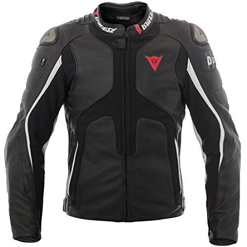 Dainesse - Chaqueta de piel para moto D-air Misano 1000 con airbag 50 NERO-NERO-BIANCO