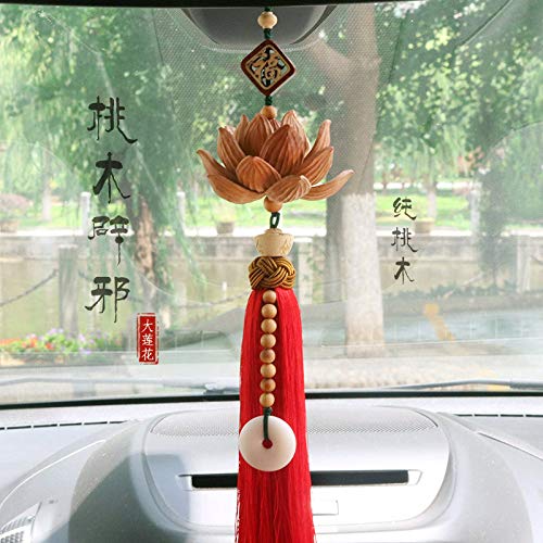 DBDCH Colgante de Coche de Gama Alta Madera de durazno Lotus Hombres y Mujeres Joyas de Coche Colgante Colgante de Adorno Colgante,C