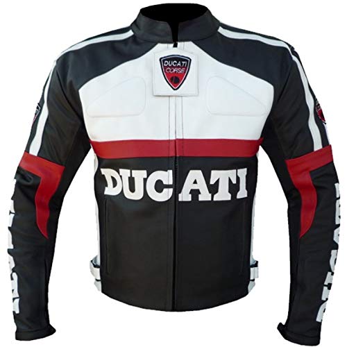 DUCATI - CHAQUETA DE PIEL Acorazada para motocicleta, color negro