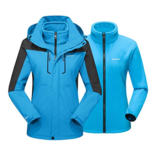 EKLENTSON Chaqueta para Mujer - 3 en 1,Softshell,Cálida,para Senderismo de Invierno Esquí Snowboard,Capucha Desmontable,Talla S, Color Azul