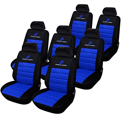 eSituro Clásicas Juego de Fundas para Asientos de Coche Universal Delanteros y Traseros con Reposacabezas,7 Pieza Azul Acolchado SCSC0076