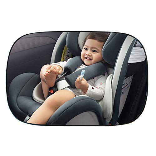 Espejo Retrovisor Coche, CompraFun Espejo Coche Bebé para Vigilar Asientos Trasero, Borde Estrecho de Pantalla Completa 360° Rotación Espejo sin Vidrio Seguro para Niño