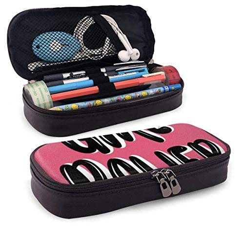 Estuche de cuero para lápices, Chunky and Pop Girl Power Texto Glamour Manuscrito Diseño,Estudiante Office Pen Case 7.8 x 4.5 x 1.5 cm