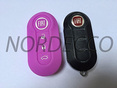 Fiat - Funda para llaves del coche 100 % silicona con 3 botones, para Fiat 500, 500 L, ABARTH, GRANDE, PUNTO. BRAVA, PANDA, STILO, LINEA, color morado