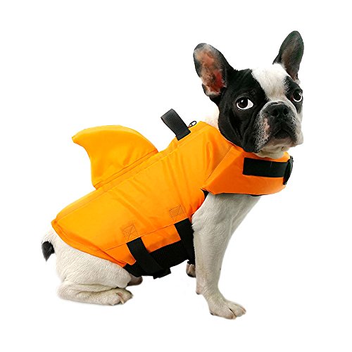 FONLAM Chaleco Salvavidas para Perros Mascotas Chaqueta Chaleco de Seguridad Perro Perrito con Aleta de Tiburón Ropa de Baño (Naranja, Small)