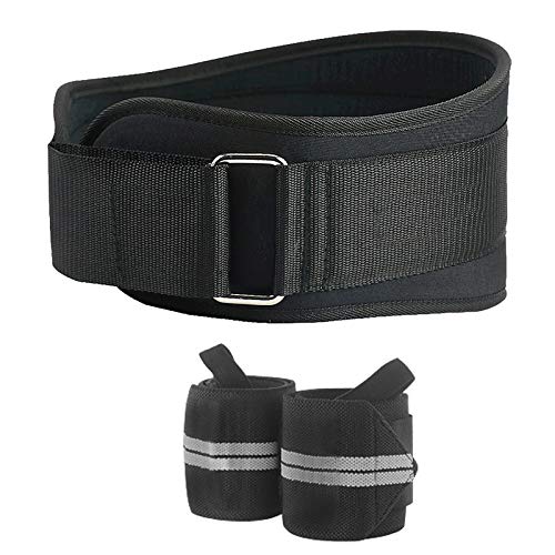 Foraco Cinturón Gimnasio Hombre con 2 Muñequeras, Cinturón Lumbar Gimnasio Ajustable, Cinturon Levantamiento Pesas para Gym Fitness, Muscular Ejercicio, Deadlifts (L)