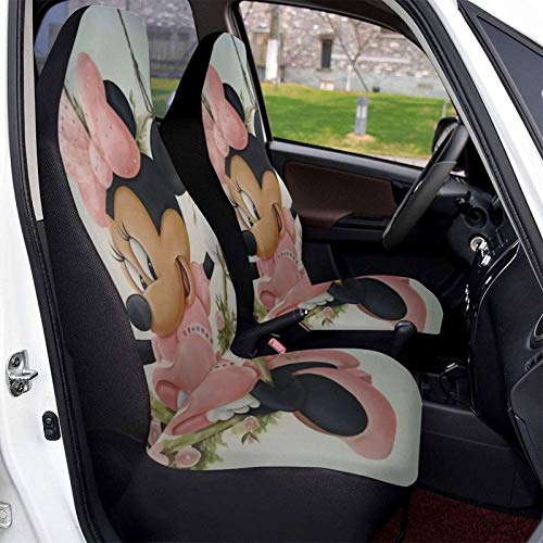 Funda protectora para asiento de coche de Mickey Mouse Minnie de dibujos animados suave, cómoda y elástica, hecha de poliéster, apta para la mayoría de los coches familiares, 2 unidades