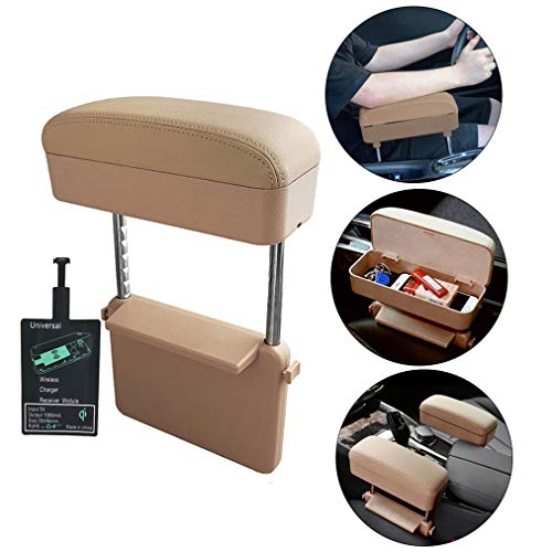 Gengcan Apoyabrazos para Coche para Citroen C3 Shine Altura Ajustable Cojín del Resto del Codo Reposabrazos Carga Inalambrica + Androide Inverso Receptor Beige