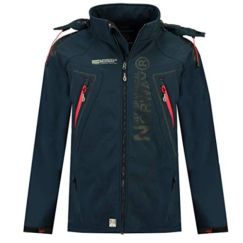 Geographical Norway TECHNO MEN - Chaqueta Softshell Impermeable Hombres - Capucha Hombre Transpirable Exteriores - Chaqueta Invierno Viento - Actividades Ideales Para Exteriores (MARINA M)