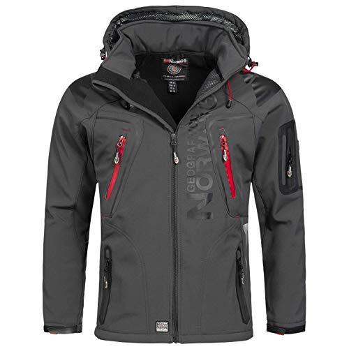 Geographical Norway TECHNO MEN - Chaqueta Softshell Impermeable Para Hombres - Capucha Transpirable Hombre Estilo - Chaqueta Invierno Viento - Actividades Ideales Para Exteriores (GRIS L)