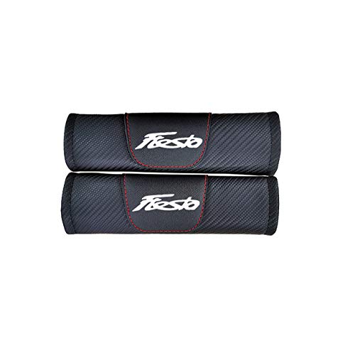 GODLV para Ford Fiesta Coche Fibra Carbono Almohadillas para Cinturón de Seguridad, Cómodo Protector de Hombro Transpirable Seat Belt Padding, con Logo Auto Interior Accesorios, 2Pcs