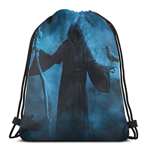 Hangdachang Muerte Reaper Cuervo Cordón Mochila Gimnasio Saco Cinch Bolsa de Cuerda Bolsa de Muerte Reaper Crow