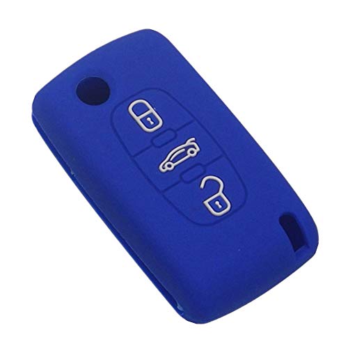 Happyit Silicona Caja de la Llave del Coche Cubrir para Peugeot 107 207 307 407 308 607 Citroen C1 C2 C3 C4 C5 C6 C8 3 Botóns (Azul)