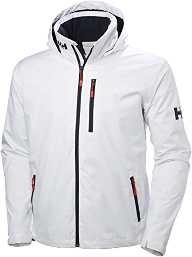 Helly Hansen Crew Hooded Midlayer - Chaqueta Impermeable, Cortavientos y Transpirable, con Forro Polar y Capucha Integrados, Hombre, Blanco (001 White), S