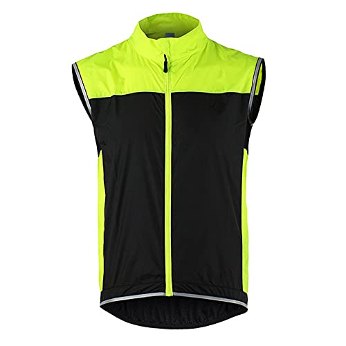 Hombres Reflectante Sin Mangas Chaleco Ciclismo,verano Transpirable Resistente Al Viento Alta Visivilidad Chaleco Ciclismo Sportful,Para MTB Running Deportes Al Aire Libre Chal(Size:XL,Color:Verde)