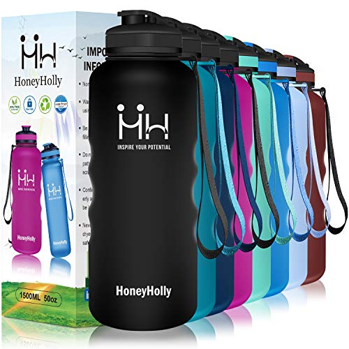 HoneyHolly Botella de Agua Deportiva Sin BPA 650ml/800ml/1 litro/1.5 litro Reutilizables Ecológica Tritan Botellas, Marcador de Tiempo y Impermeable, para Beber Ideal para niños, Gimnasio, Bicicleta