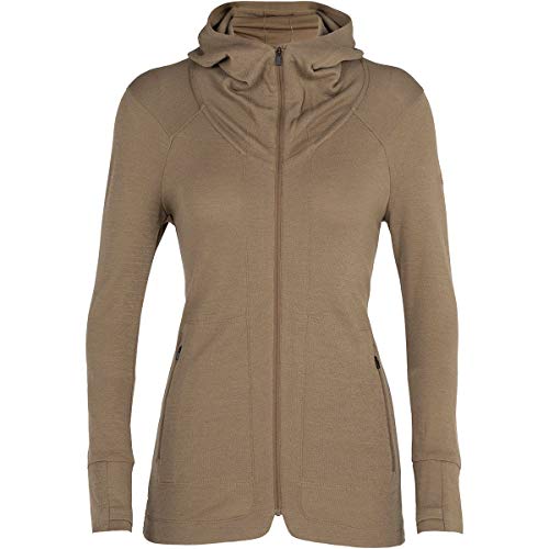 Icebreaker Away II - Camiseta de manga larga con capucha y cremallera para mujer, color beige, talla S