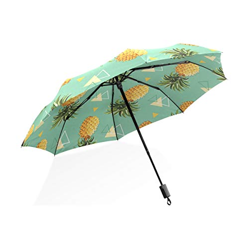 Isaoa Automatique Voyage Parapluie Pliable Compact Parapluie Ananas Bleu Clair Coupe-Vent Ultra léger Protection UV Parapluie pour Homme ou Femme