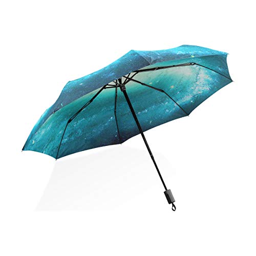 Isaoa Automatique Voyage Parapluie Pliable Compact Parapluie Bleu Clair Coupe-Vent Ultra léger Protection UV Parapluie pour Homme ou Femme