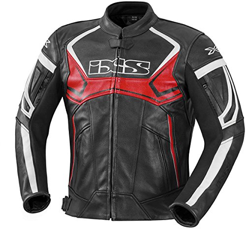 IXS Hype - Chaqueta de piel para hombre, color negro, rojo y blanco