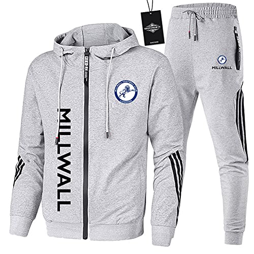 JesUsAvila de Los Hombres Chandal Conjunto Trotar Traje Mi.llwall-F.C. Hooded Zipper Chaqueta + Pantalones Deporte Sudadera Suéter Joggers/gray/M