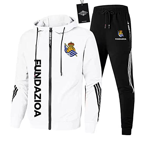 JesUsAvila de Los Hombres Chandal Conjunto Trotar Traje Real-Sociedad Hooded Zipper Chaqueta + Pantalones Deporte Sudadera Suéter Gimnasio/Blanco/L