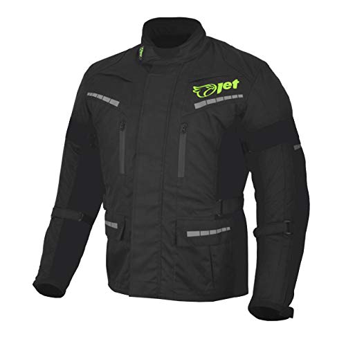 Jet Black Fluro - Chaqueta textil para motocicleta (impermeable, con protección CE, color negro, mediano (96,5 cm - 101,6 cm)