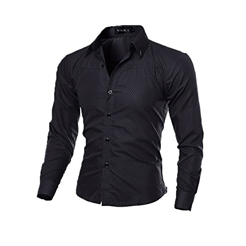 Junlinto Mode Hombres de Luxe Carpetas décontractées Slim Fit Dress Camisas de Manga Larga Button Tops cómoda, Negro, XL(Taille du CN)