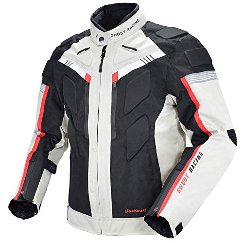 LALEO Chaqueta de Moto, Cuatro Estaciones Impermeable Resistente con Forro Cálido Extraíble Armours y Reflexivo Chaqueta para Motocicleta M-3XL Blanco Negro,L