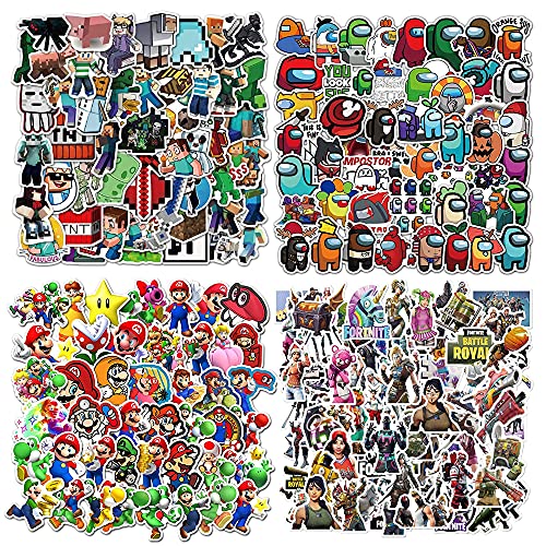 Lanseede 200 St. Juego de pegatinas para juegos Pegatinas Mine-Craft, Super Mario, Among Us, Fort_nite (50 piezas por estilo) para portátiles, coches, motocicletas, bicicletas, monopatines ...