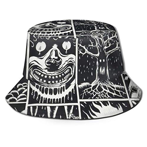 Lawenp Mujeres Hombres Sombrero de Cubo Plegable Halloween Animal Cráneo Horror Dibujos Animados Verano Transpirable Pescador Sombrero de Sol Caza Sombrero Boonie para Mujeres Hombres