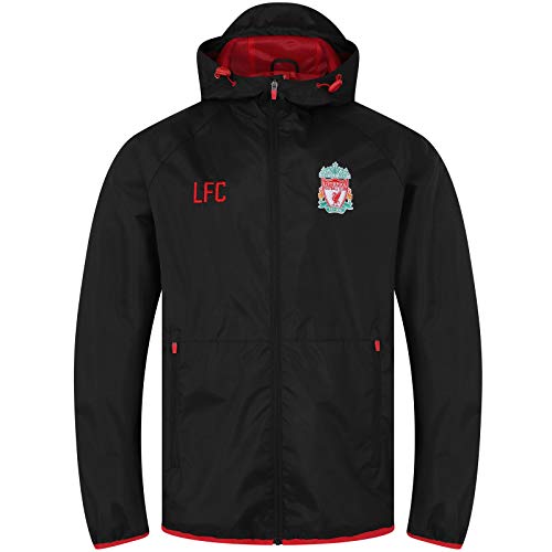 Liverpool FC - Chaqueta Cortavientos Oficial - para Hombre - Impermeable - Negro - Capucha - Mediana