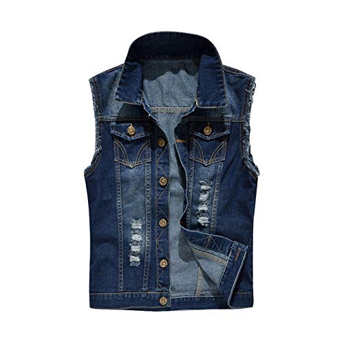 Loeay Jean Chalecos Chaleco Vaquero para Hombre Hip Hop Jeans Abrigos Tallas Grandes 6XL Chaleco de Moda Hombres Chaqueta sin Mangas Chaquetas Masculinas Abrigos Azul 5XL