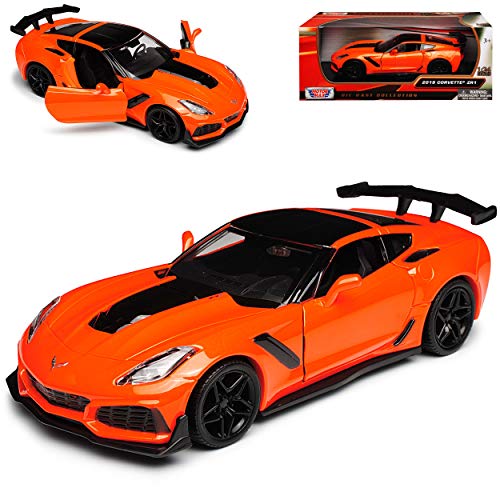 Motormax Chevrolet Corvette ZR1 C7 Z06 Coupe naranja rojo con rayas en negro Modelo a partir de 2013 Versión 2019 1/24 Modelo Auto